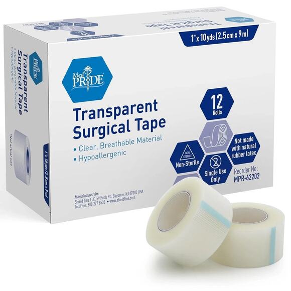 Med Pride Transparent Surgical Tape 1 x 10 Yards 12 Rolls- New - Picture 1 of 11